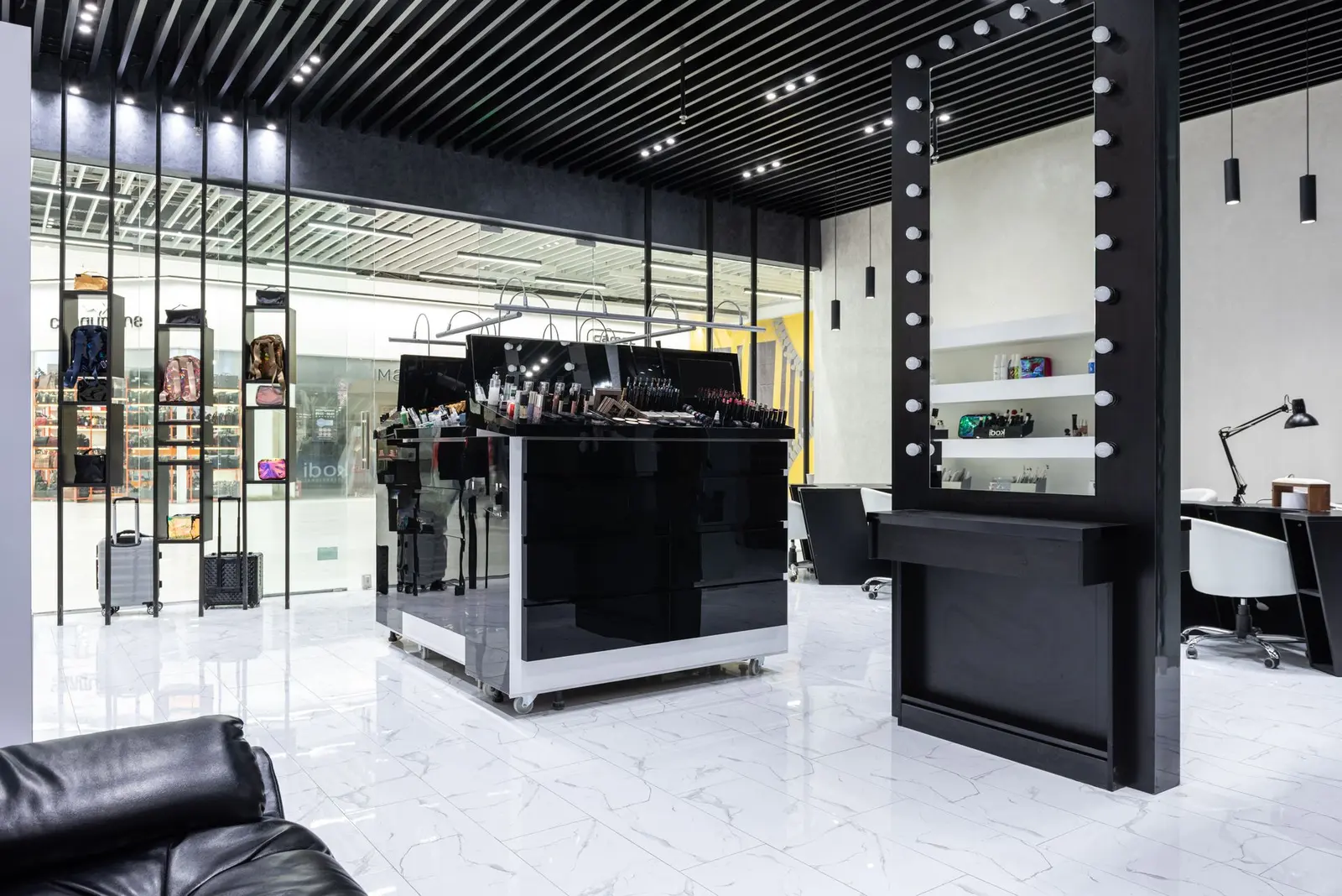 Modern salon interior with styling stations
