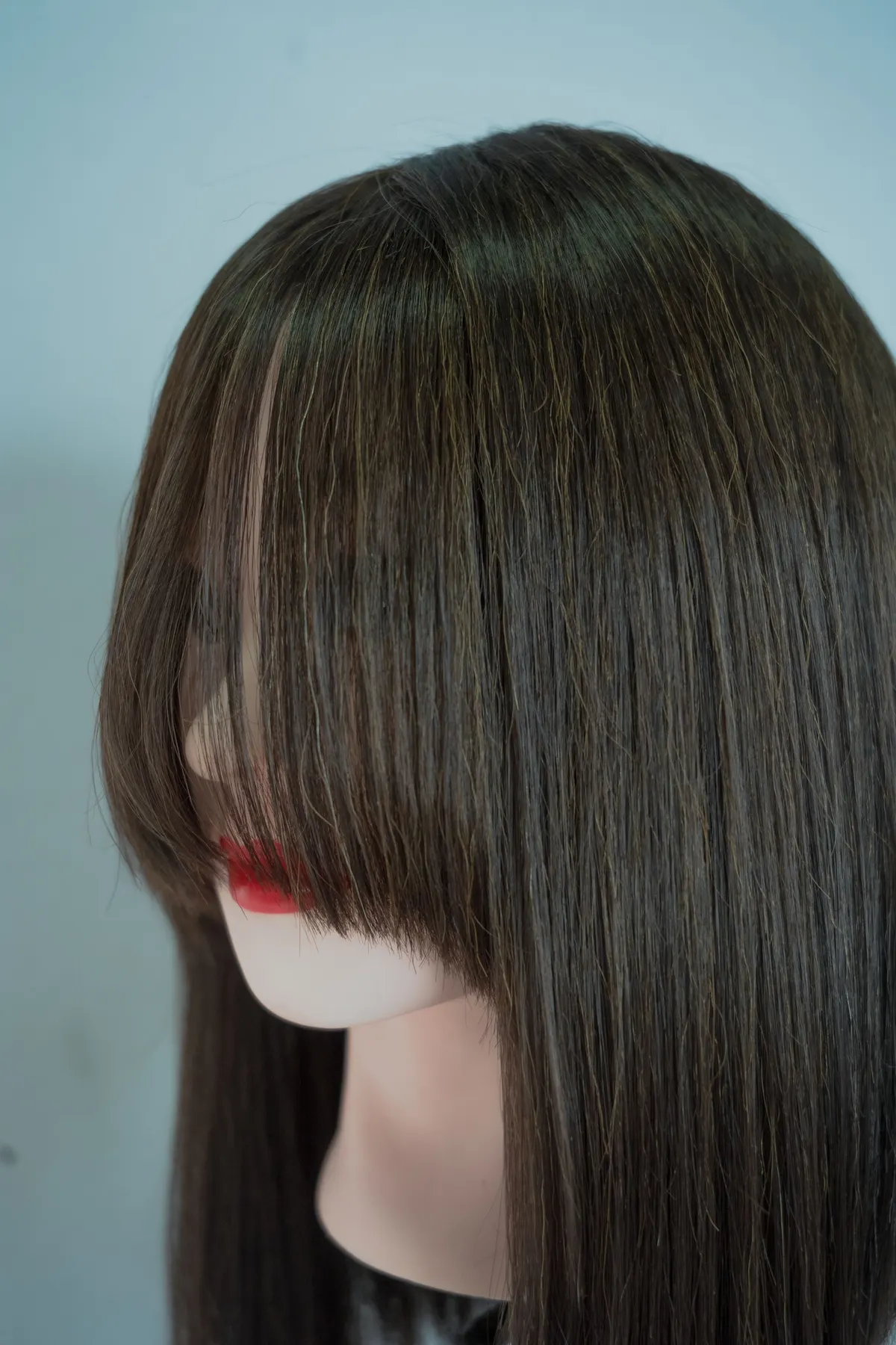 Sleek straight bob hairstyle in profile